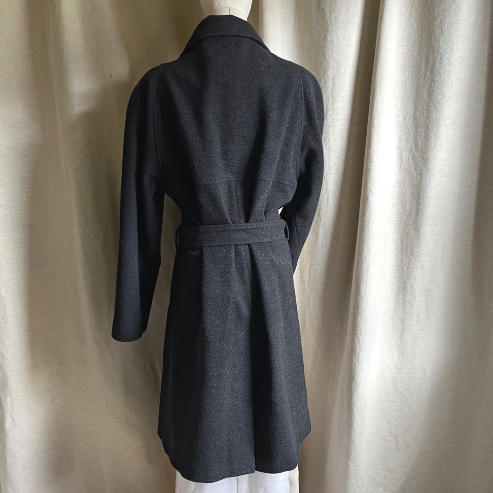 Sandro Charcoal Wool Belted Jacket Coat Y2K Minimalist Size 10 - Picture 3 of 8